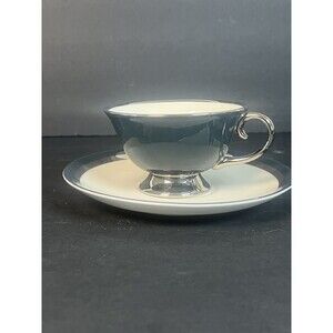 Flintridge Contessa Teal Green Platinum  Trim 4 Tea Cups, 2 Saucer & 3 Sm Plates